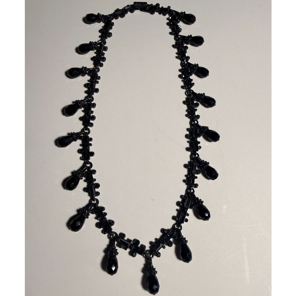 Vintage St. John Signed Jet Black Crystal Dangle Choker Necklace